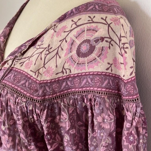 Spell Dahlia Tiered Midi Peasant Dress in Mulberry Pink/Purple Floral, Small EUC - Picture 10 of 16